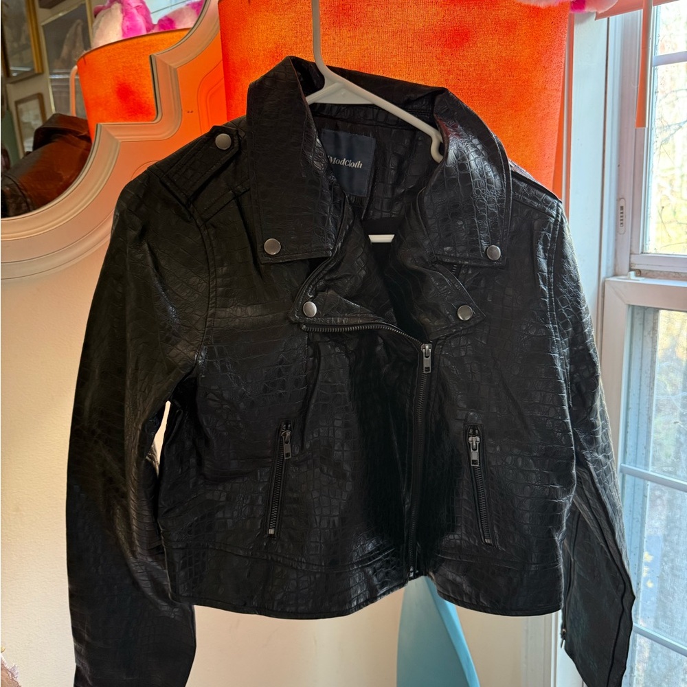 Black Croc-Embossed Leather Jacket